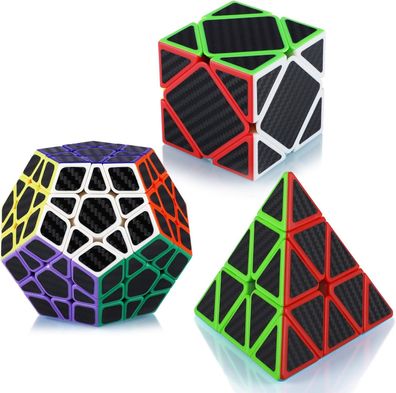 Maomaoyu Zauberwérfel Geschenkset Pyraminx + Megaminx + Skewb Speed Kohlefaser