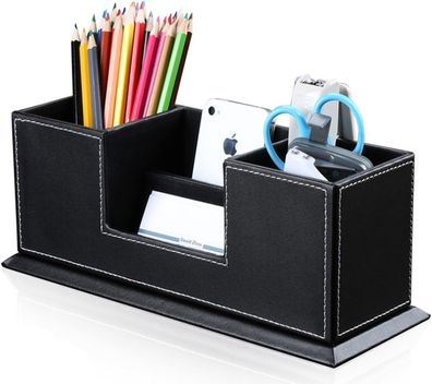 Leder Schreibtisch Desk Organizer, eder Stiftebox Stifteköcher&Farbe: chwarz