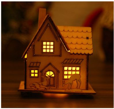 LED Wooden House Christmas House Illuminated Christmas Village Mini Wooden