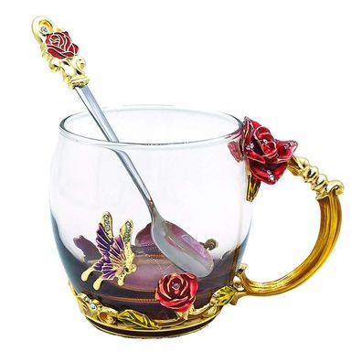 Glas-Teetasse, Crystal Clear Blume Tee Kaffeetasse, handgefertigte Emaille