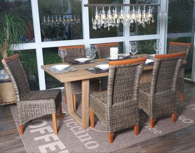 6er-Set Esszimmerstuhl Savona, Stuhl Küchenstuhl, Rattan