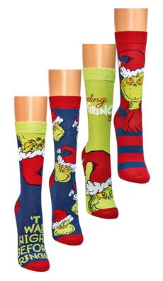 2 | 4 Paar Grinch™ Weihnachtssocken für Damen und Herren Geschenksocken