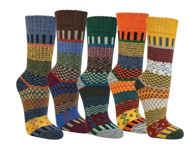 2 oder 4 Paar bunte ABS Norweger Socken Wolle + schönem Hygge Muster Vollplpüsch