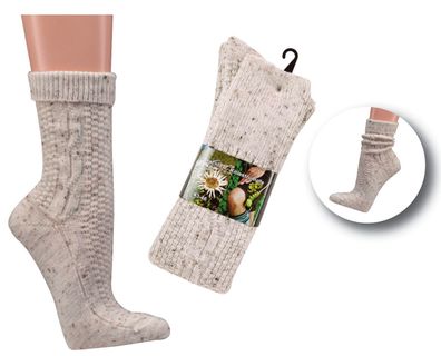 2 Paar Trachtensocken mit Wolle Zopfmuster Landhaussocken für Damen Herren beige