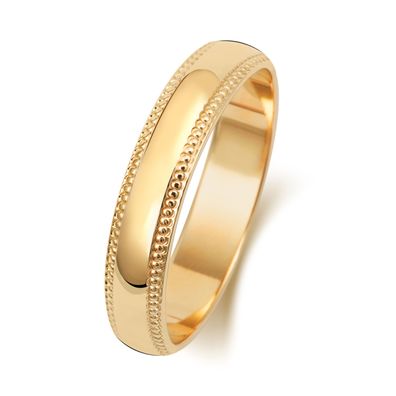 9 Karat (375) Gold 4mm D-Form Milgrain Herren/Damen - Trauring/Ehering/Hochzeitsring