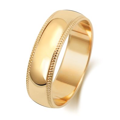 18 Karat (750) Gold 6mm D-Form Milgrain Trauring/Ehering/Hochzeitsring