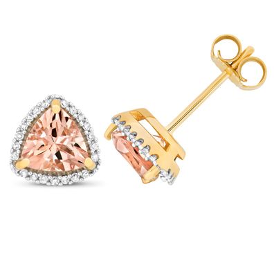 9 ct/Karat Gelb Gold Diamant Ohrstecker Brillant-Schliff 0.14 Karat mit Morganit