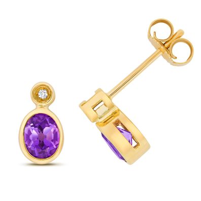 9 ct/Karat Gelb Gold Damen - Diamant Ohrstecker Brillant-Schliff mit Amethyst