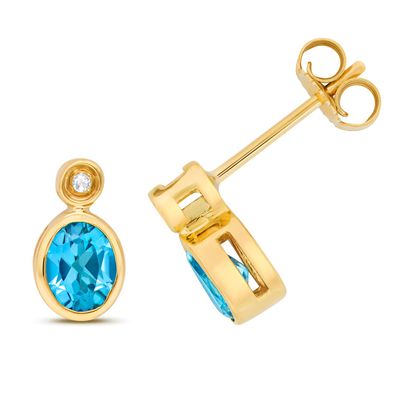 9 ct/Karat Gelb Gold Damen - Diamant Ohrstecker Brillant-Schliff mit Topas
