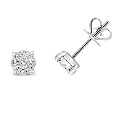 Edle 9 ct/Karat Weißgold Diamant Paar Ohrstecker Brillant-Schliff 0.13 Karat GH - I1