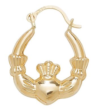 9 ct/Karat Gelb Gold Mädchen - Claddagh Creolen / Ohrringe