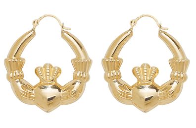Klassische 9 ct/Karat Gelb Gold Damen - Claddagh Creolen / Ohrringe