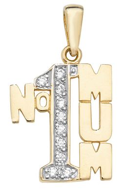 Stylischer 9 ct/Karat Gelb Gold Damen - Anhänger mit Zirkonia