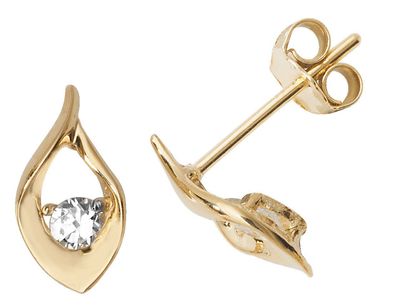 Elegante 9 ct/Karat Gelb Gold Damen - Paar Ohrstecker mit Zirkonia
