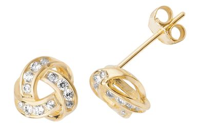 Atemberaubende 9 ct/Karat Gelb Gold Damen - Paar Ohrstecker mit Zirkonia