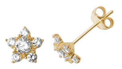 Stylische 9 ct/Karat Gelb Gold Damen - Paar Ohrstecker mit Zirkonia
