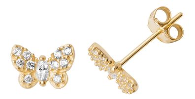 Süße 9 ct/Karat Gelb Gold Damen - Paar Ohrstecker mit Zirkonia