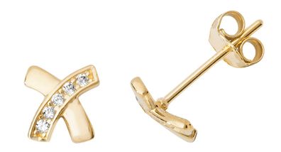Stylische 9 ct/Karat Gelb Gold Damen - Paar Ohrstecker mit Zirkonia