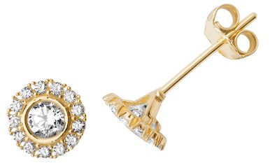 Wunderschöne 9 ct/Karat Gelb Gold Damen - Paar Ohrstecker mit Zirkonia