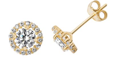 Raffinierte 9 ct/Karat Gelb Gold Damen - Paar Ohrstecker mit Zirkonia