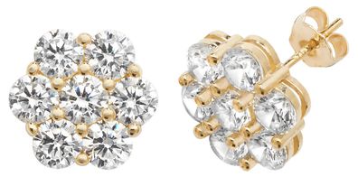 Exquisite 9 ct/Karat Gelb Gold Damen - Paar Ohrstecker mit Zirkonia