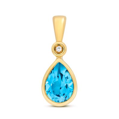 Stylischer 9 ct/Karat Gelb Gold Damen - Diamant Anhänger Brillant-Schliff mit Topas
