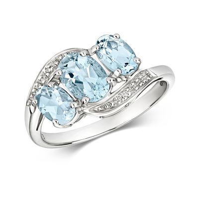 9 ct/Karat Weißgold Trilogie Diamantring Brillant-Schliff H - PK mit Aquamarin