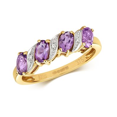 Raffinierter 9 ct/Karat Gelb Gold Diamantring Brillant-Schliff H - PK mit Amethyst