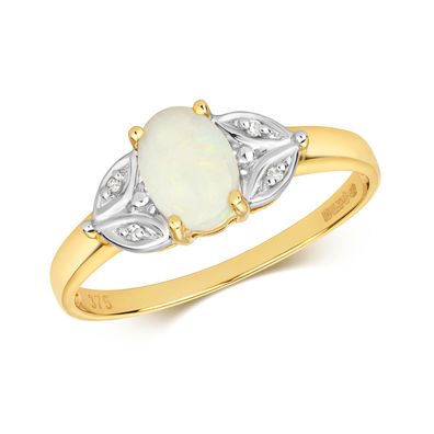 Chicer 9 ct/Karat Gelb Gold Damen - Diamant Ring Brillant-Schliff H - PK mit Opal