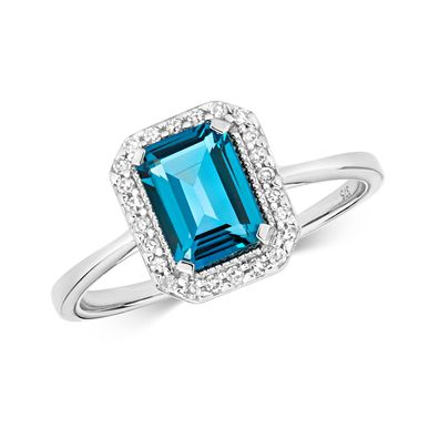 9 ct/Karat Weißgold Diamant Ring Brillant-Schliff 0.09 Karat mit London - Blautopas