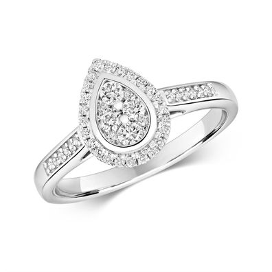 9 ct/Karat Weißgold Cluster Diamant Solitärring Brillant-Schliff 0.33 Karat H - I1
