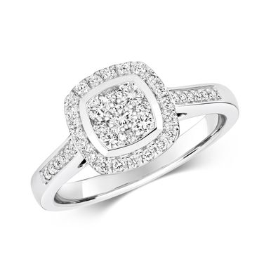 9 ct/Karat Weißgold Cluster Diamant Solitärring Brillant-Schliff 0.51 Karat H - I1