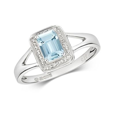 9 ct/Karat Weißgold Diamant Solitärring Brillant-Schliff H - PK mit Aquamarin