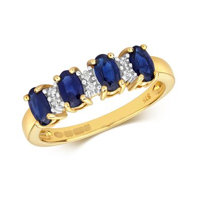 Atemberaubender 9 ct/Karat Gelb Gold Diamantring Brillant-Schliff H - PK mit Saphir