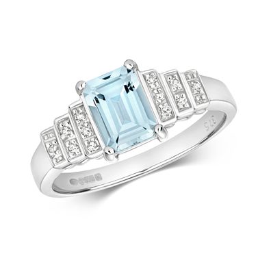 9 ct/Karat Weißgold Damen - Diamant Ring Brillant-Schliff H - PK mit Aquamarin