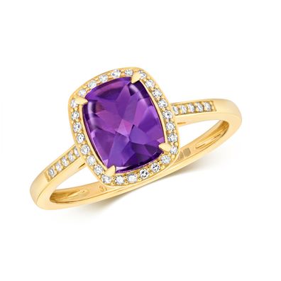 9 ct/Karat Gelb Gold Cluster Diamant Ring Brillant-Schliff 0.12 Karat mit Amethyst