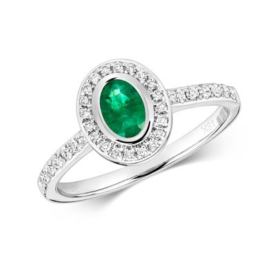 9 ct/Karat Weißgold Diamantring Brillant-Schliff 0.26 Karat H - I1 mit Smaragd