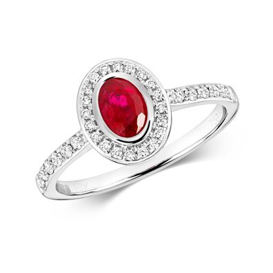 9 ct/Karat Weißgold Diamant Ring Brillant-Schliff 0.26 Karat H - I1 mit Rubin