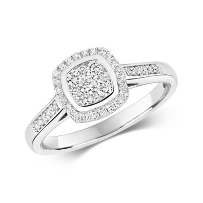 9 ct/Karat Weißgold Cluster Damen - Diamant Ring Brillant-Schliff 0.33 Karat H - I1