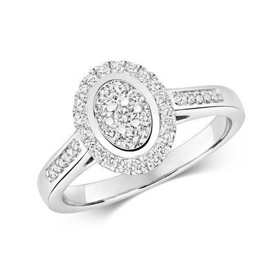 9 ct/Karat Weißgold Cluster Diamant Damenring Brillant-Schliff 0.50 Karat H - I1