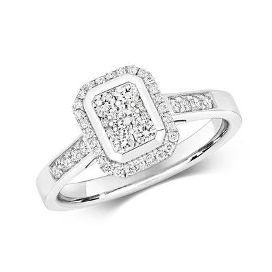 9 ct/Karat Weißgold Cluster Diamant Solitärring Brillant-Schliff 0.50 Karat H - I1