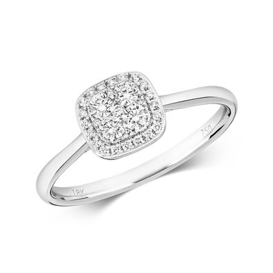 18 ct/Karat Weißgold Cluster Diamant Ring Brillant-Schliff 0.26 Karat HI - SI