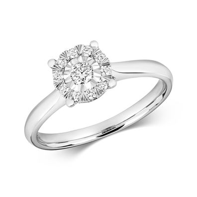 9 ct/Karat Weißgold Cluster Diamant Damenring Brillant-Schliff 0.19 Karat GH - I1