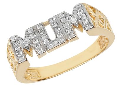 9 ct/Karat Gelb Gold Damen - Mum Ring mit Zirkonia