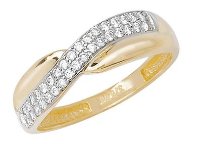 9 ct/Karat Gelb Gold Damen - Ring mit Zirkonia