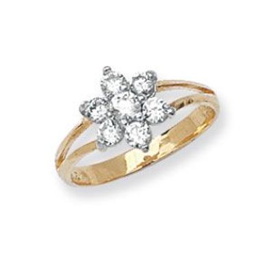 Wunderschöner 9 ct/Karat Gelb Gold Blume Damen - Ring mit Zirkonia (synth.)