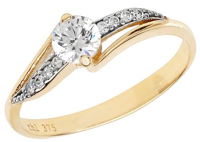 Edler 9 ct/Karat Gelb Gold Damen - Ring mit Zirkonia