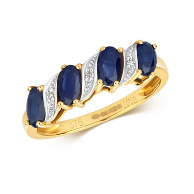 Raffinierter 9 ct/Karat Gelb Gold Diamant Ring Brillant-Schliff H - PK mit Saphir