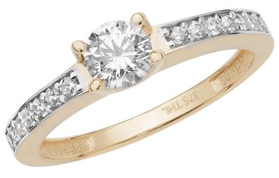 Raffinierter 9 ct/Karat Gelb Gold Solitär Verlobung Ring mit Zirkonia (synth.)