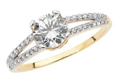 Eleganter 9 ct/Karat Gelb Gold Solitär Verlobung Damen - Ring mit Zirkonia (synth.)